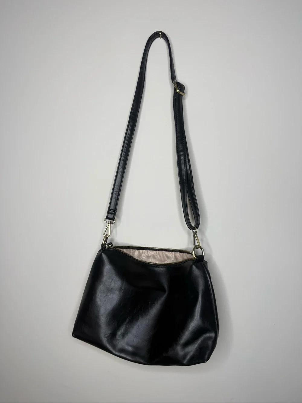 Joy Susan Black Leather Shoulder Bag with Gold Hardware